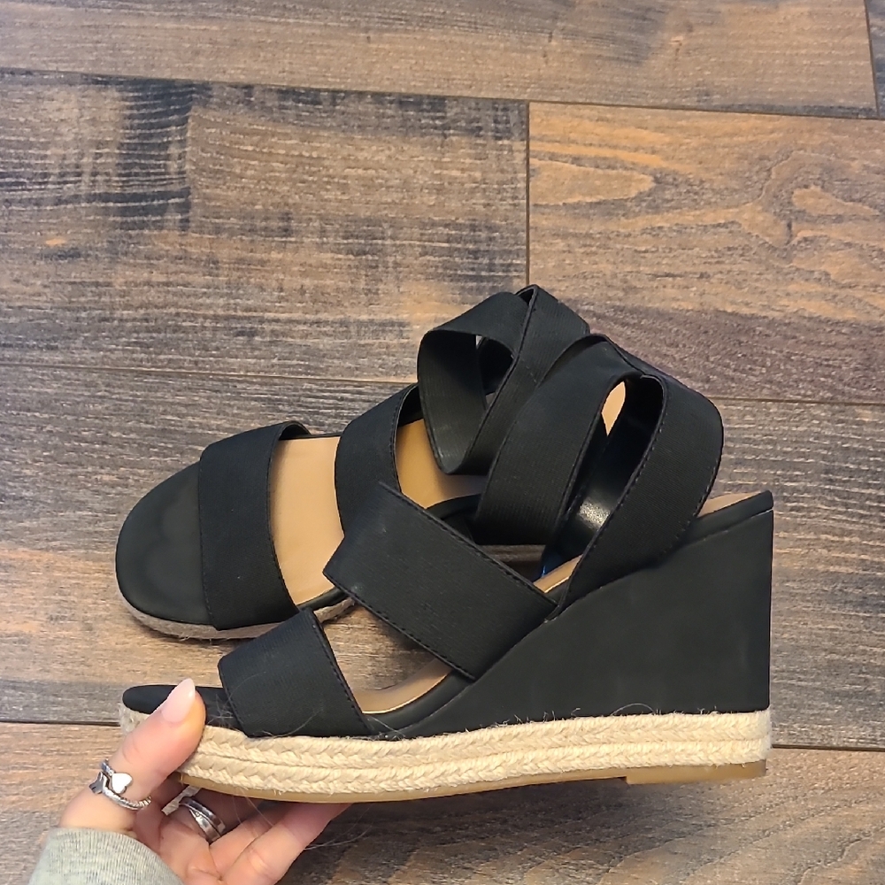 Caslon Wedge Sandals, Black, Size 5.5